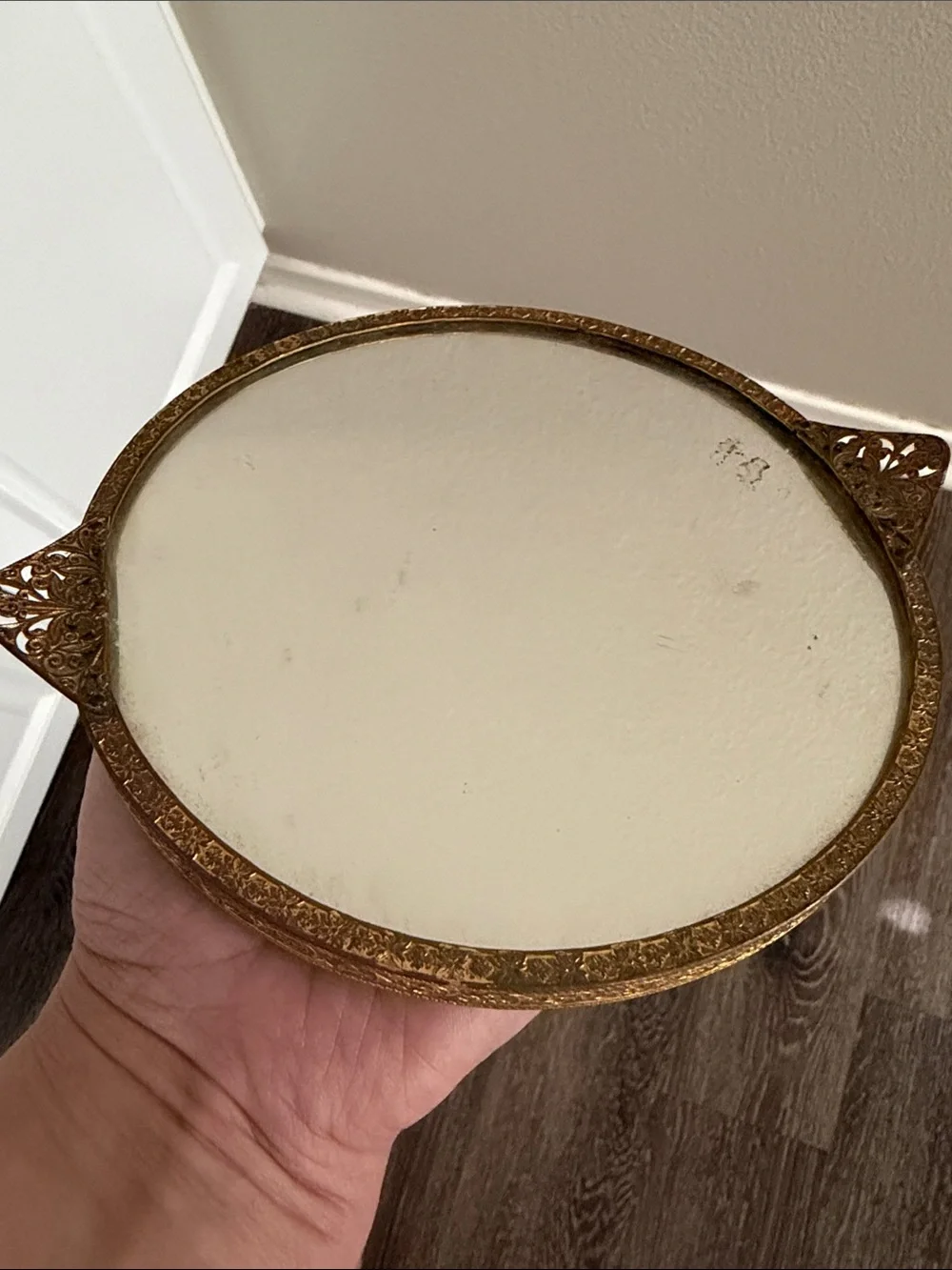 Lot of 2 Vintage Small Dresser Vanity Gold Frame Mirror Trays